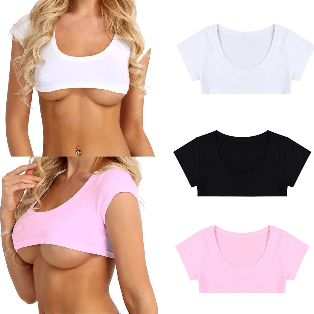 Sexy Summer Women Party Tank Tops Cropped Short Sleeve Cotton Crop Tops Shirt Iron Safe Non-Iron Wrinkle Free