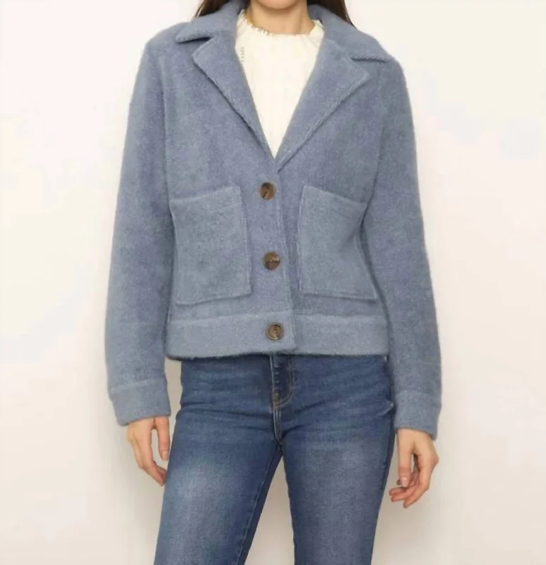 Flora Jacket In Navy Stand-Up Collar Roll-Neck Collar Turtle Neck