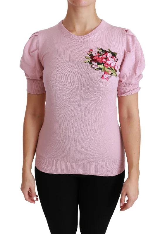 Dolce & Gabbana  Floral Print Cashmere Sweater - Pink Fleece Fabric Down Fabric Feather Fabric