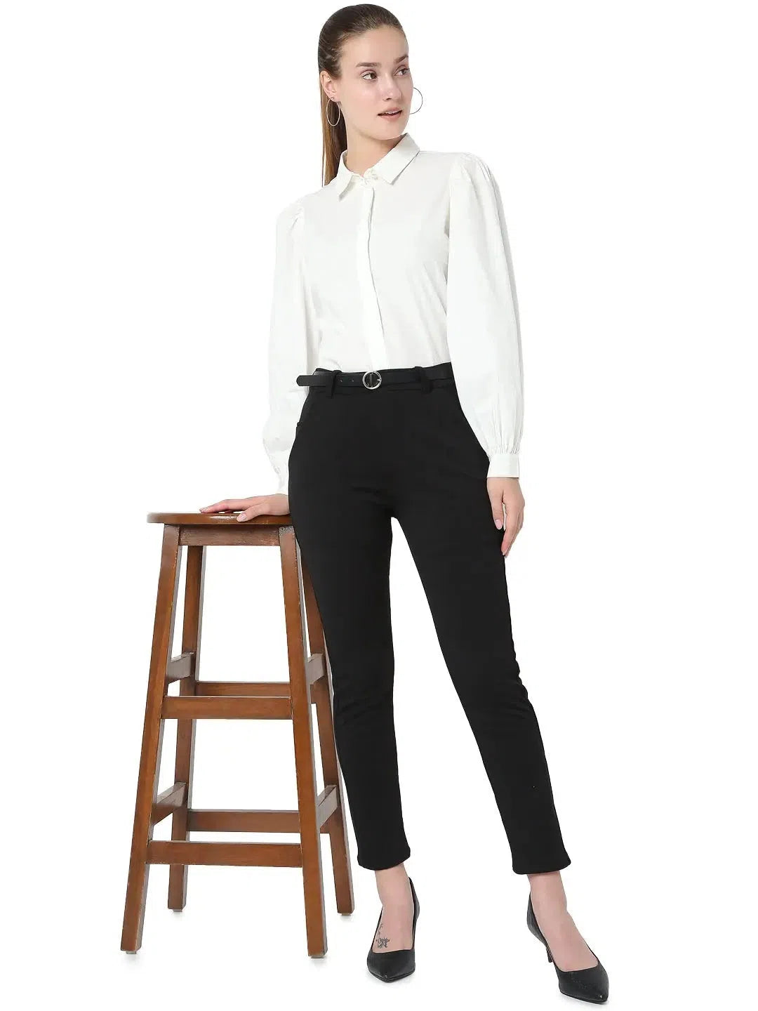 Smarty Pants Women's Cotton Lycra Ankle Length Black Formal Trouser-SMPT-593A-S Trousers Satin Smooth