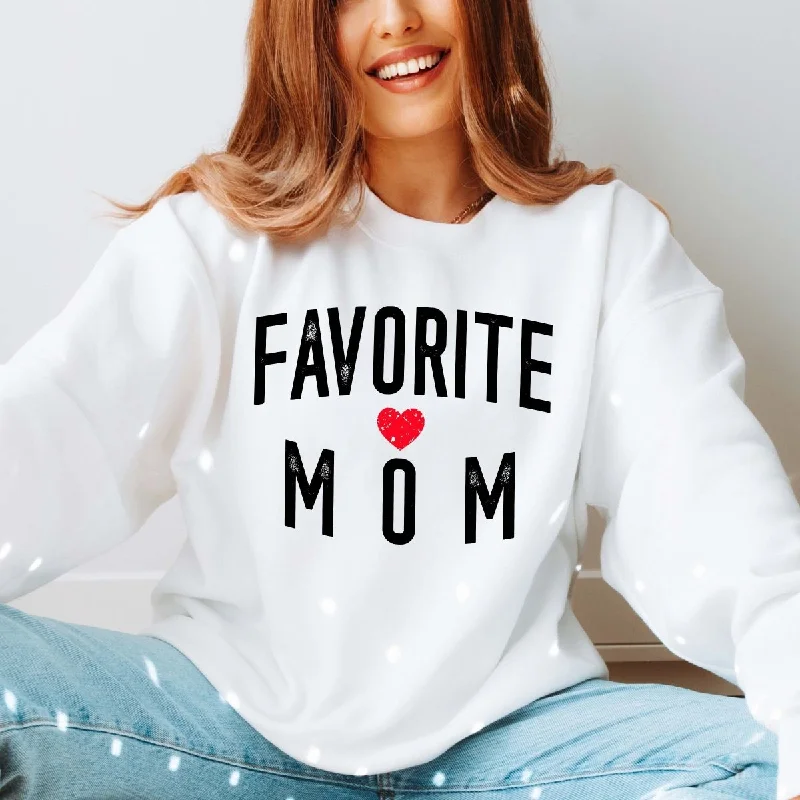 Favorite Mom Bella Soft Crew Sweatshirt Hoodie with Batwing Sleeves Loose Dramatic