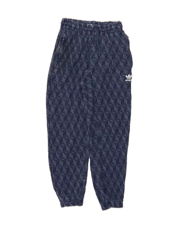 ADIDAS Womens Graphic Tracksuit Trousers Joggers UK 4 XS  Navy Blue Cotton Trousers Striped Patterned