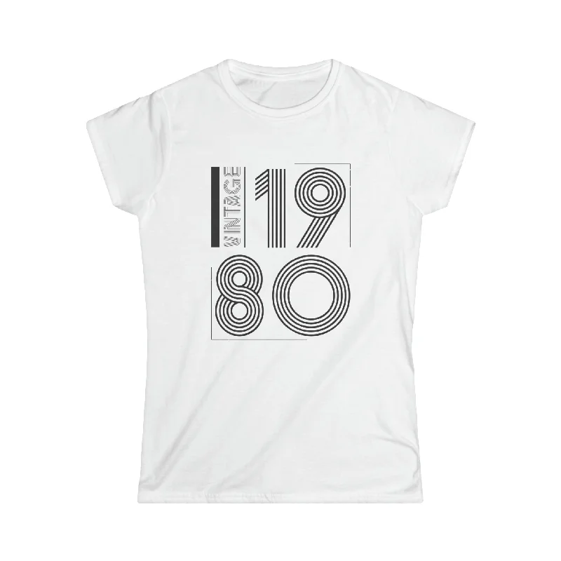 Vintage 1980 T Shirts for Women Retro Funny 1980 Birthday Shirts for Women Houndstooth Herringbone Solid