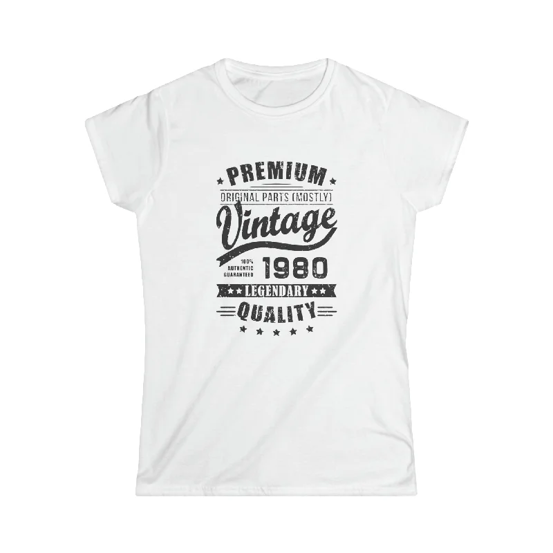 Vintage 1980 T Shirts for Women Retro Funny 1980 Birthday Shirts for Women Welt Pockets Slit Pockets Flap Pockets