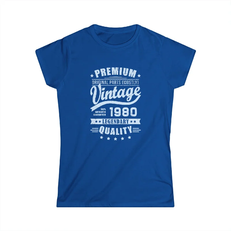 Vintage 1980 T Shirts for Women Retro Funny 1980 Birthday Women Shirts Collared T-Shirt Boat Neck A-Line