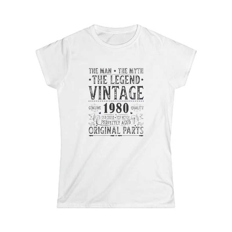 Vintage 1980 T Shirts for Women Retro Funny 1980 Birthday Women Tops Notch Collar Peter Pan Collar Cowl Neck