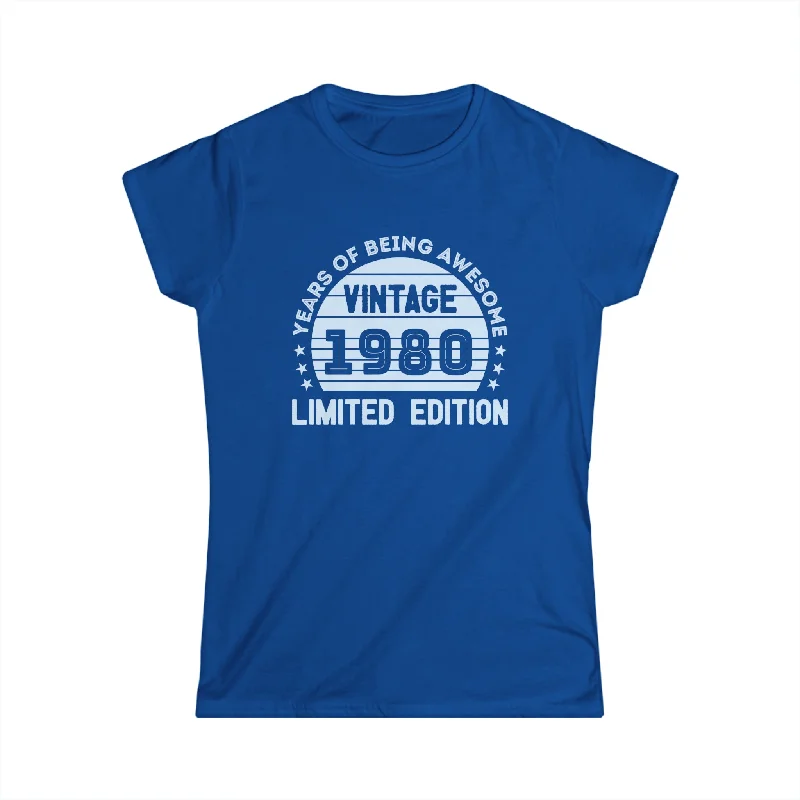 Vintage 1980 T Shirts for Women Retro Funny 1980 Birthday Womens Shirt Basic T-Shirt Crew Neck Short Sleeve