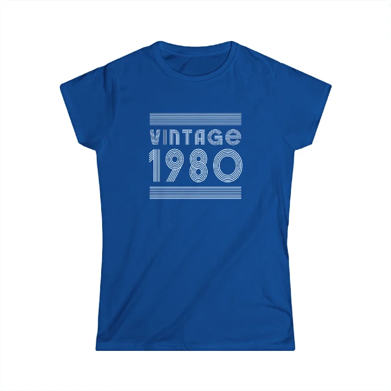 Vintage 1980 T Shirts for Women Retro Funny 1980 Birthday Womens T Shirts Front Pockets Side Pockets Patch Pockets