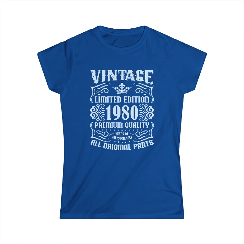 Vintage 1980 TShirt Women Limited Edition BDay 1980 Birthday Women Shirts V-Neck T-Shirt Long Sleeve Cotton