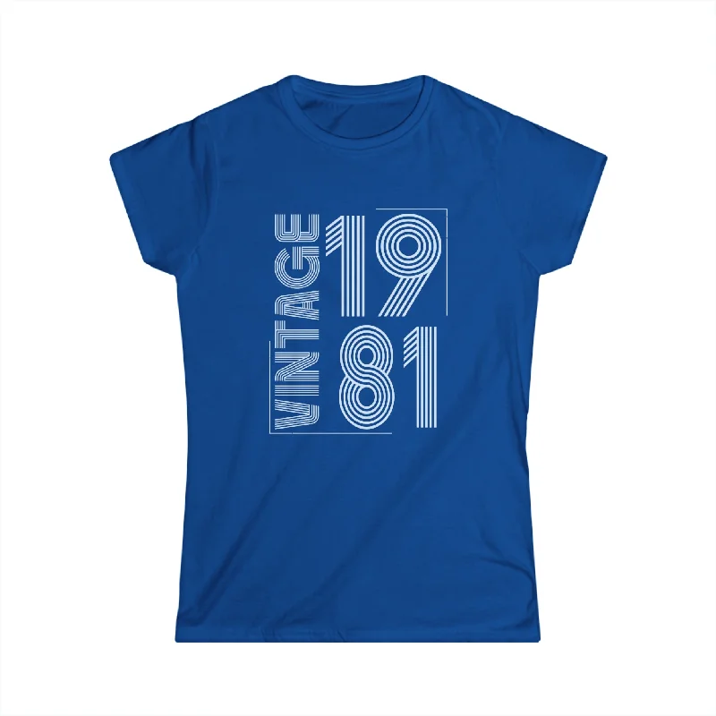 Vintage 1981 T Shirts for Women Retro Funny 1981 Birthday Shirts for Women Asymmetrical Pockets Print