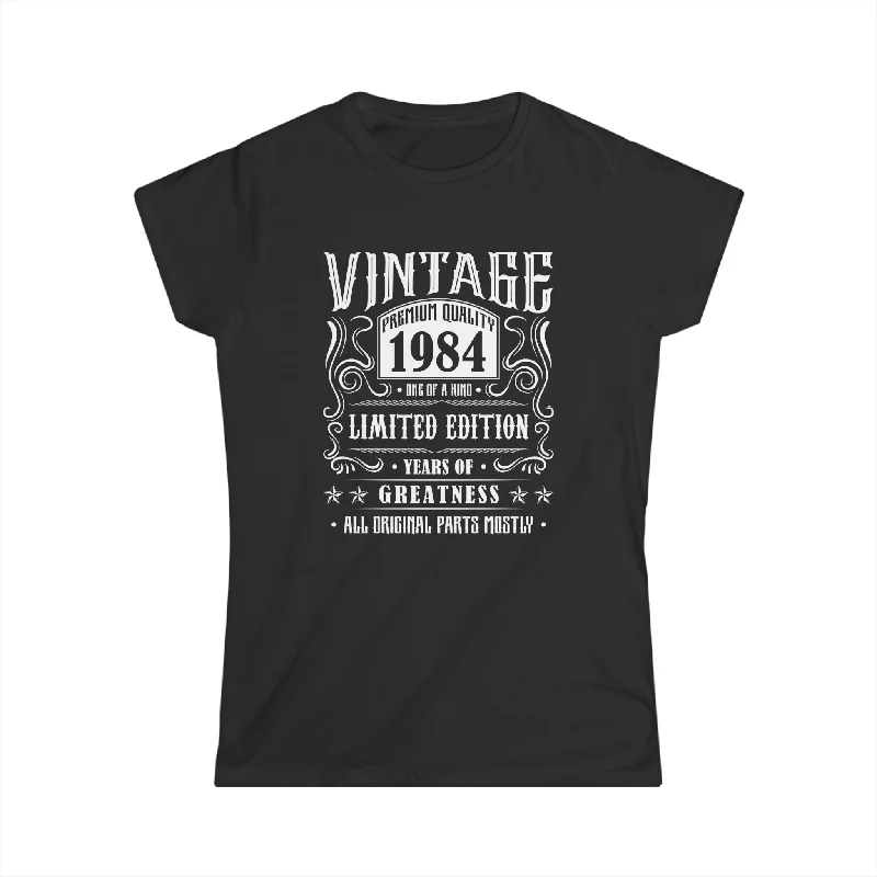 Vintage 1984 T Shirts for Women Retro Funny 1984 Birthday Shirts for Women Mesh Blend Leather Blend Suede Blend