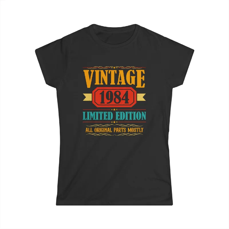 Vintage 1984 T Shirts for Women Retro Funny 1984 Birthday Womens T Shirts Spandex Blend Rayon Blend Denim Blend