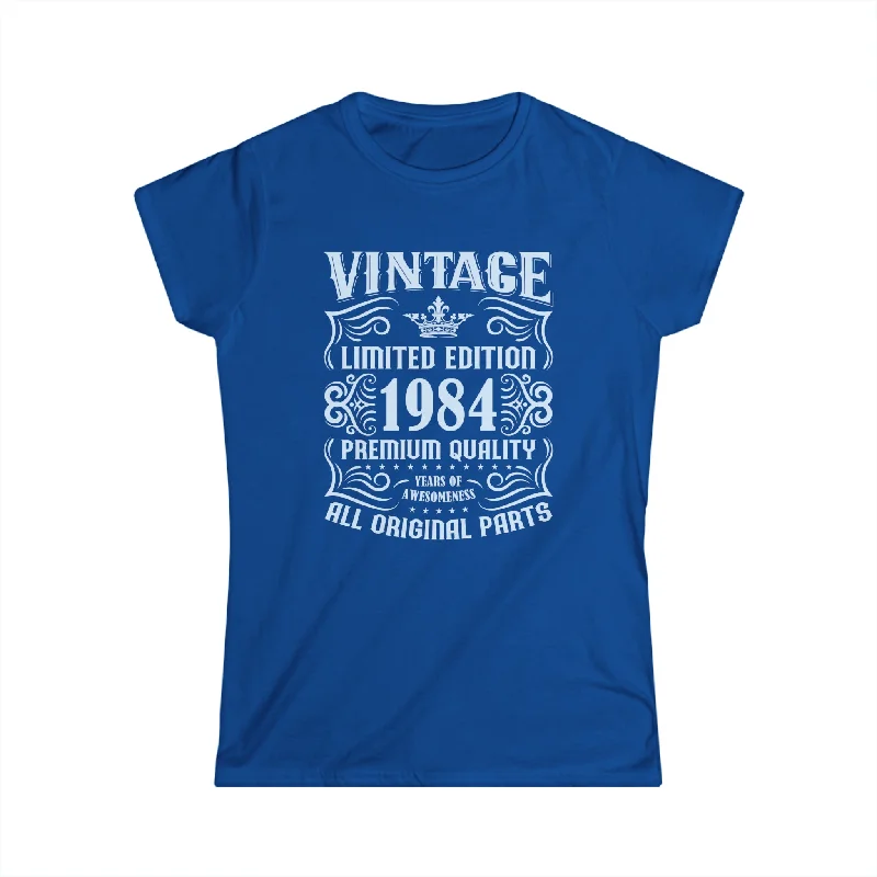 Vintage 1984 TShirt Women Limited Edition BDay 1984 Birthday Womens T Shirts Denim Fabric Leather Fabric Suede Fabric