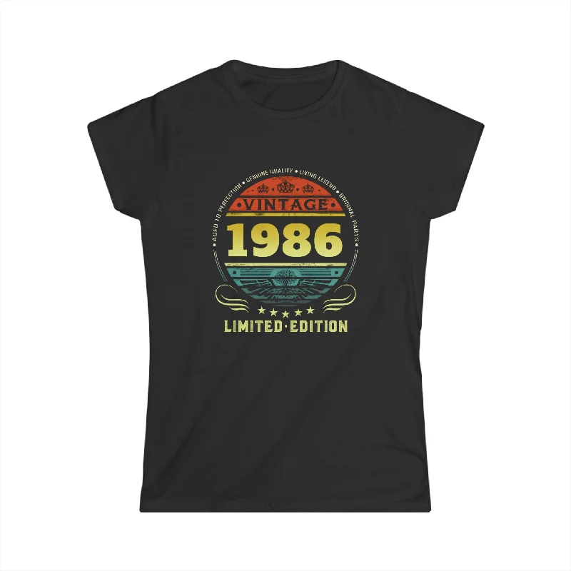 Vintage 1986 Limited Edition 1986 Birthday Shirts for Women Womens Shirts Ribbed Striped Patterned