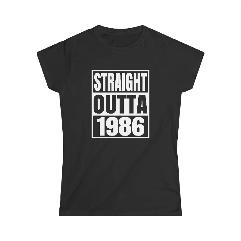 Vintage 1986 T Shirts for Women Retro Funny 1986 Birthday Shirts for Women Houndstooth Herringbone Solid