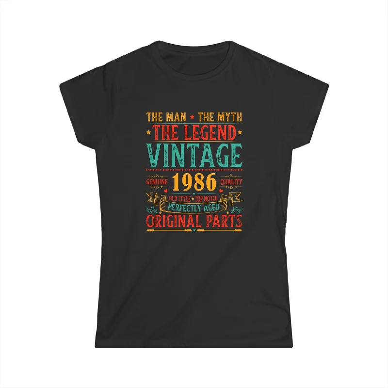 Vintage 1986 T Shirts for Women Retro Funny 1986 Birthday Shirts for Women Thin T-Shirt Open Front Quick Dry