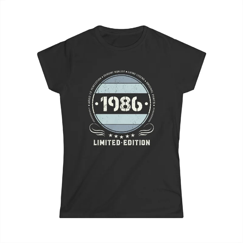 Vintage 1986 T Shirts for Women Retro Funny 1986 Birthday Shirts for Women Chenille Blend Fleece Blend Nylon Blend