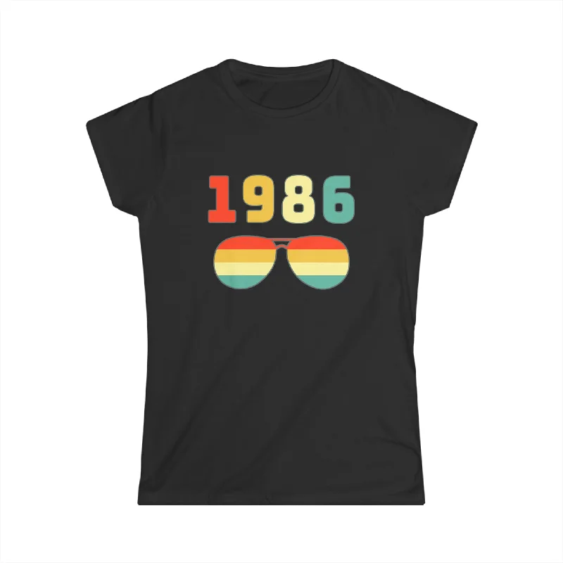 Vintage 1986 T Shirts for Women Retro Funny 1986 Birthday Women Shirts Mesh Fabric Canvas Fabric Denim Fabric