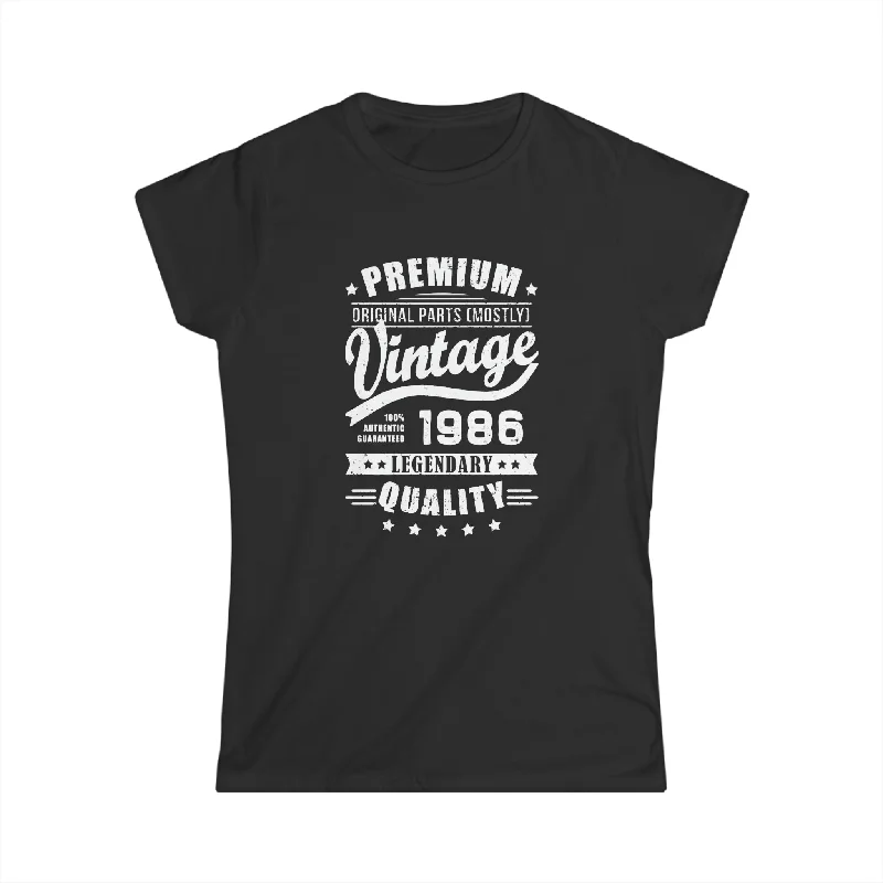 Vintage 1986 T Shirts for Women Retro Funny 1986 Birthday Womens Shirt Zippered Buttoned Snapped