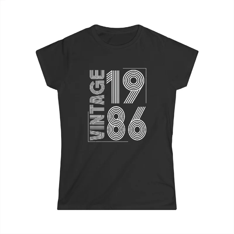 Vintage 1986 T Shirts for Women Retro Funny 1986 Birthday Womens Shirt Striped Floral Plaid