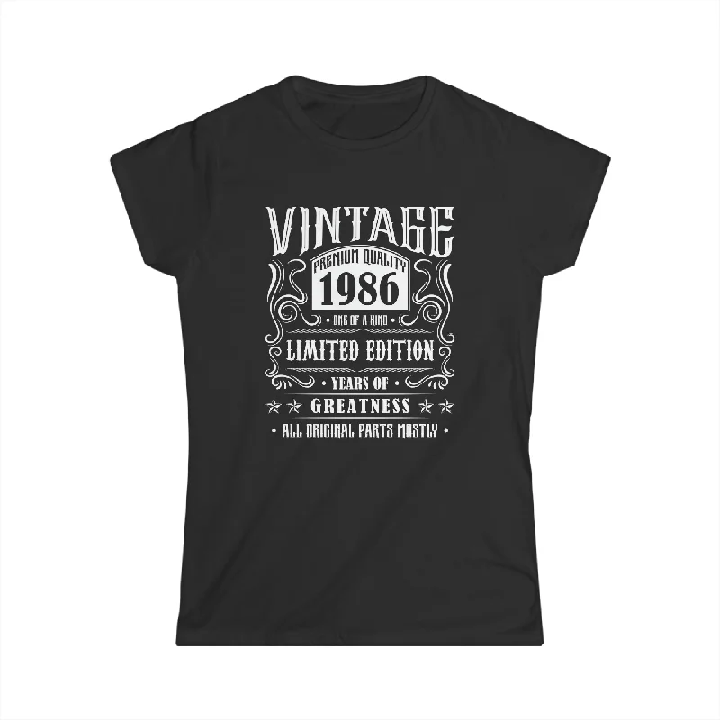 Vintage 1986 T Shirts for Women Retro Funny 1986 Birthday Womens Shirts Basic T-Shirt Crew Neck Short Sleeve