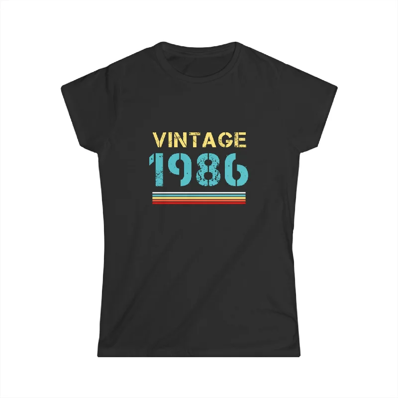 Vintage 1986 T Shirts for Women Retro Funny 1986 Birthday Womens T Shirt Collared Crew Neck Turtle Neck