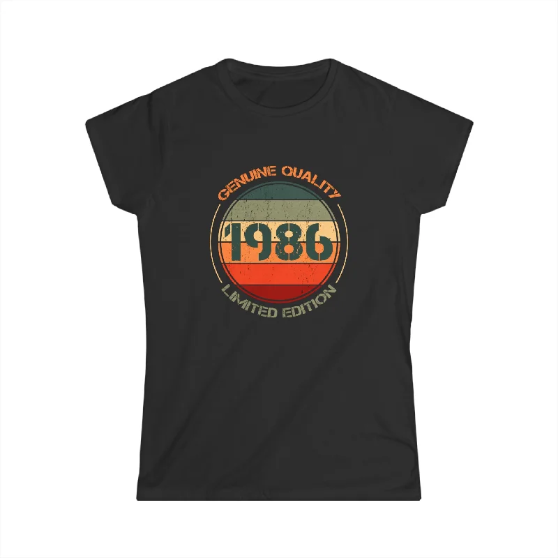 Vintage 1986 T Shirts for Women Retro Funny 1986 Birthday Womens T Shirt Fleece Fabric Down Fabric Feather Fabric