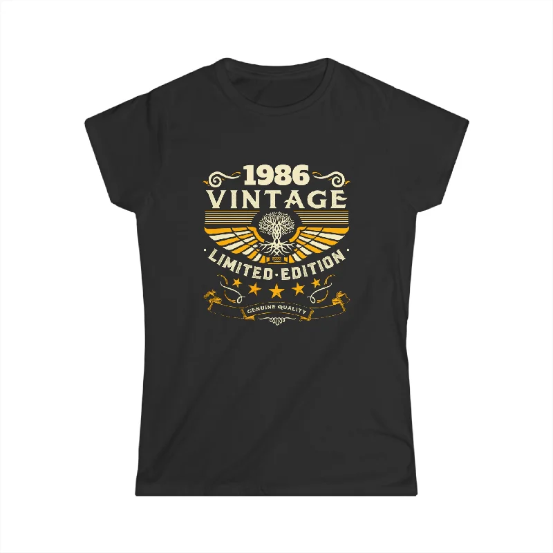 Vintage 1986 T Shirts for Women Retro Funny 1986 Birthday Womens T Shirts Embroidered Appliqued Beaded