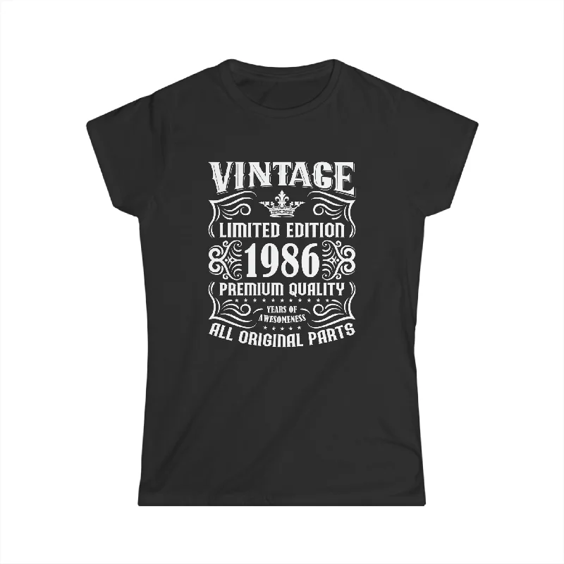 Vintage 1986 TShirt Women Limited Edition BDay 1986 Birthday Shirts for Women Welt Pockets Slit Pockets