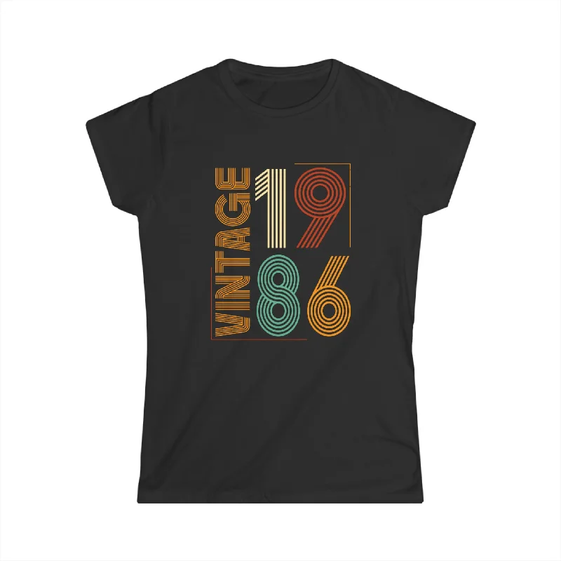 Vintage 1986 TShirt Women Limited Edition BDay 1986 Birthday Women Shirts Polka Dot Checkered Tartan