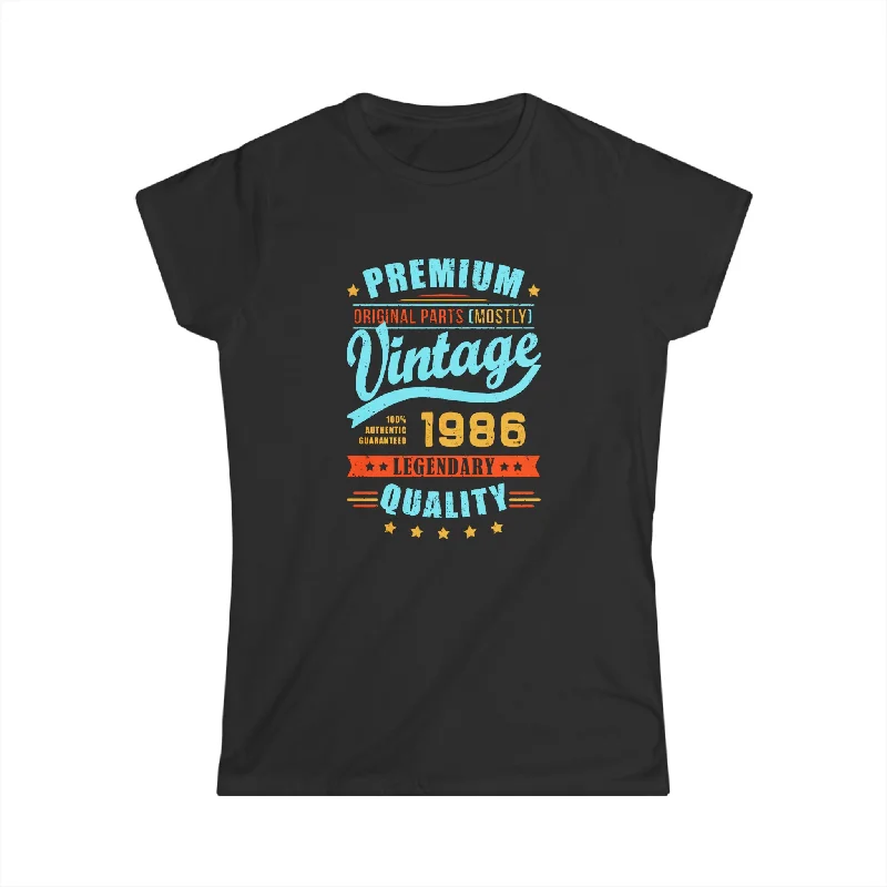 Vintage 1986 TShirt Women Limited Edition BDay 1986 Birthday Women Tops Solid Color Striped Floral