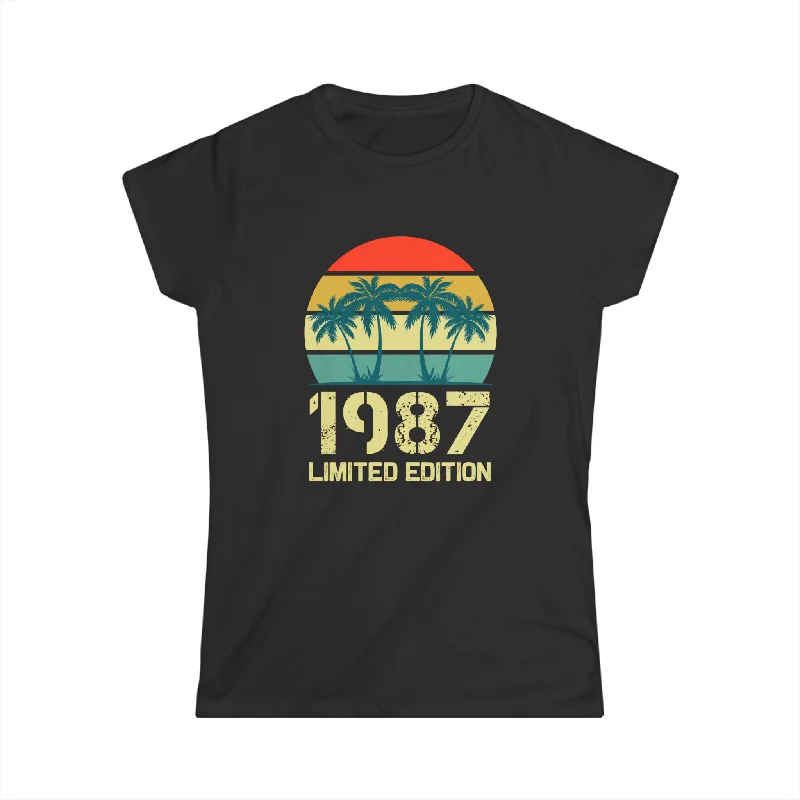 Vintage 1987 Birthday Shirts for Women Funny 1987 Birthday Womens Shirt Seamless Knitted Crochet