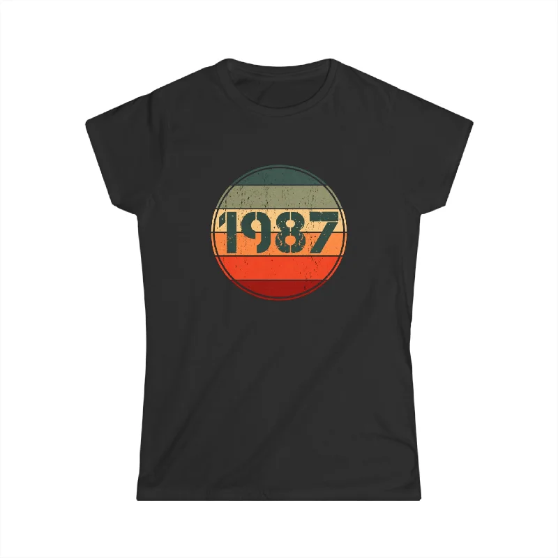 Vintage 1987 Birthday Shirts for Women Funny 1987 Birthday Womens Shirts Fleece Nylon Spandex