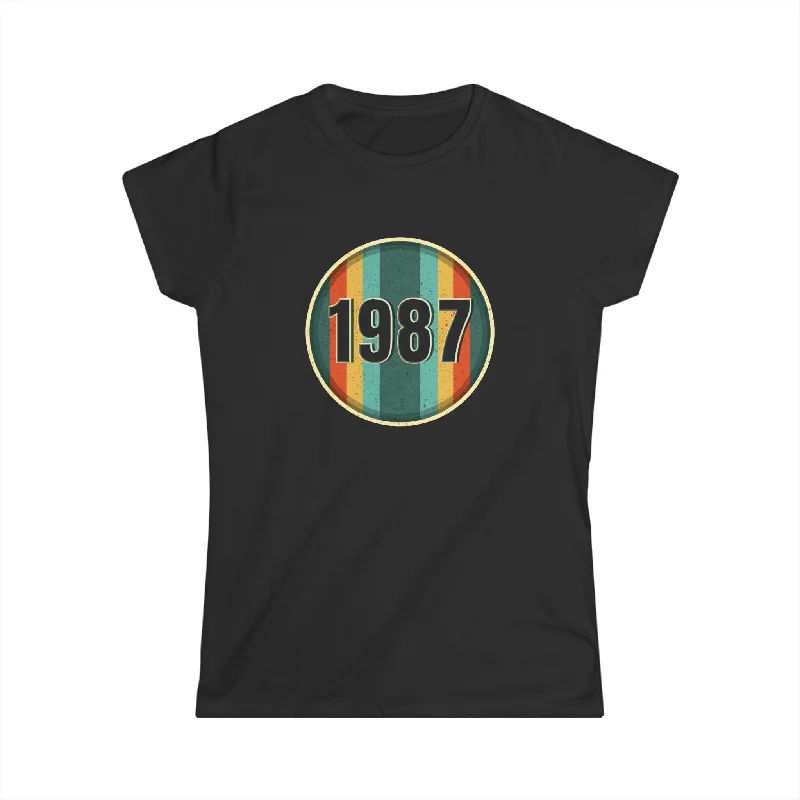 Vintage 1987 Birthday Shirts for Women Funny 1987 Birthday Womens T Shirt Iron Safe Non-Iron Wrinkle Free