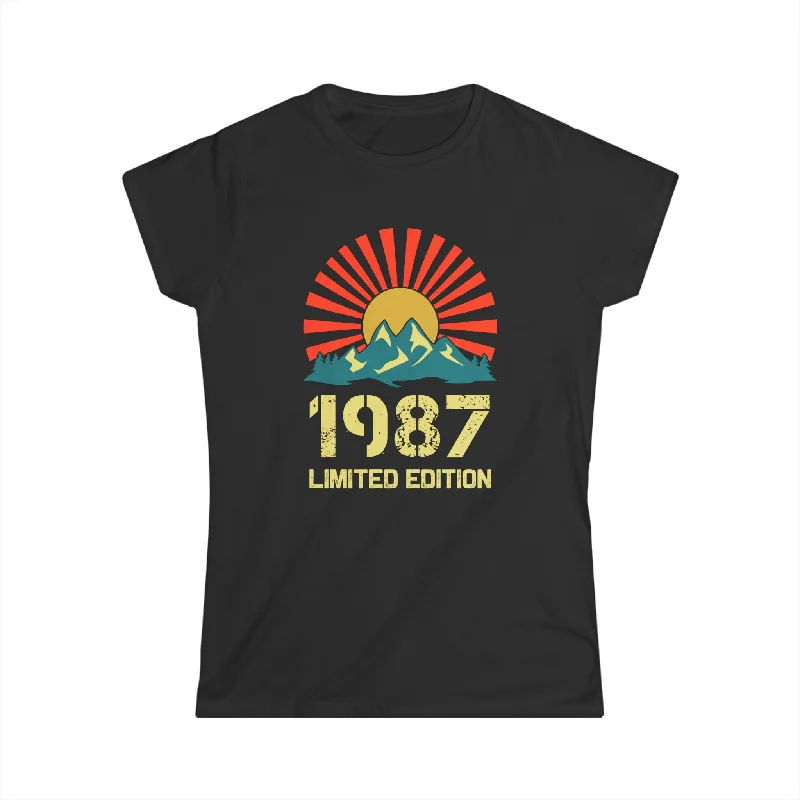 Vintage 1987 Limited Edition 1987 Birthday Shirts for Women Women Tops Mesh Canvas Denim