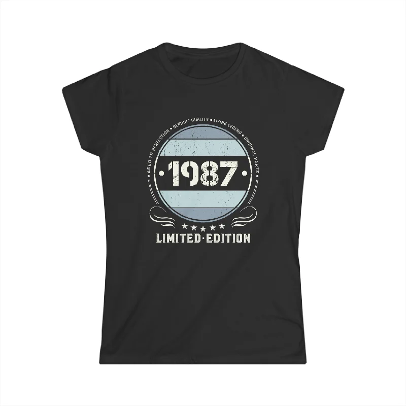 Vintage 1987 T Shirts for Women Retro Funny 1987 Birthday Shirts for Women Beaded Sequined Faux Fur