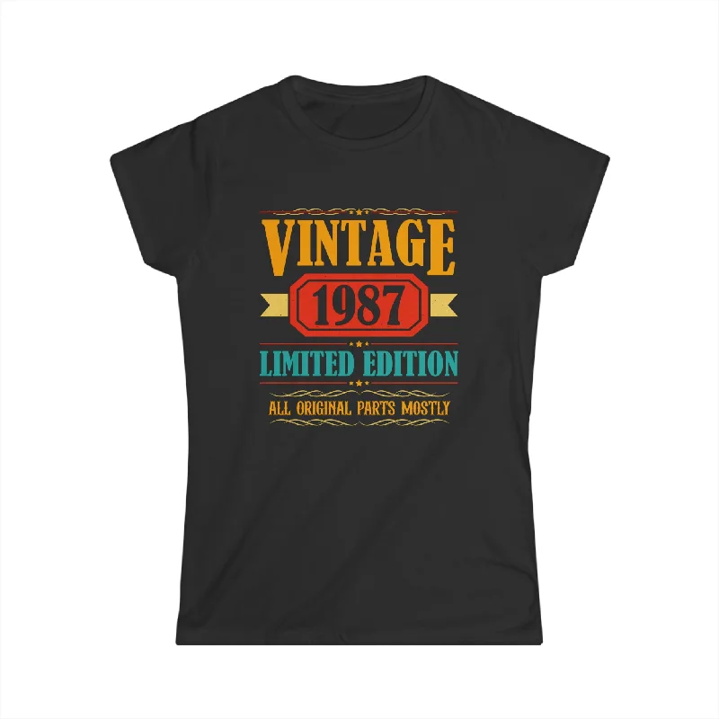 Vintage 1987 T Shirts for Women Retro Funny 1987 Birthday Women Tops Print Jacquard Patchwork