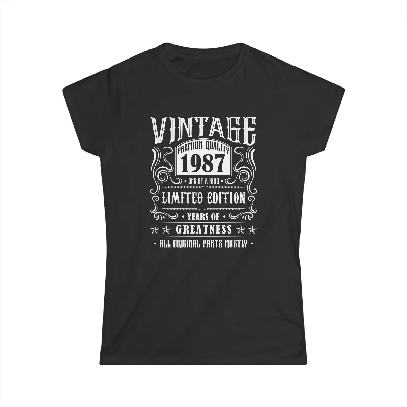 Vintage 1987 T Shirts for Women Retro Funny 1987 Birthday Womens Shirts Zippered Front Buttoned Front Snap Front