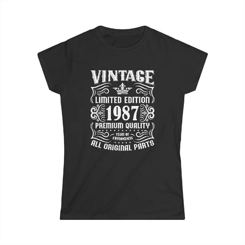 Vintage 1987 TShirt Women Limited Edition BDay 1987 Birthday Shirts for Women Notch Collar Peter Pan Collar Cowl Neck