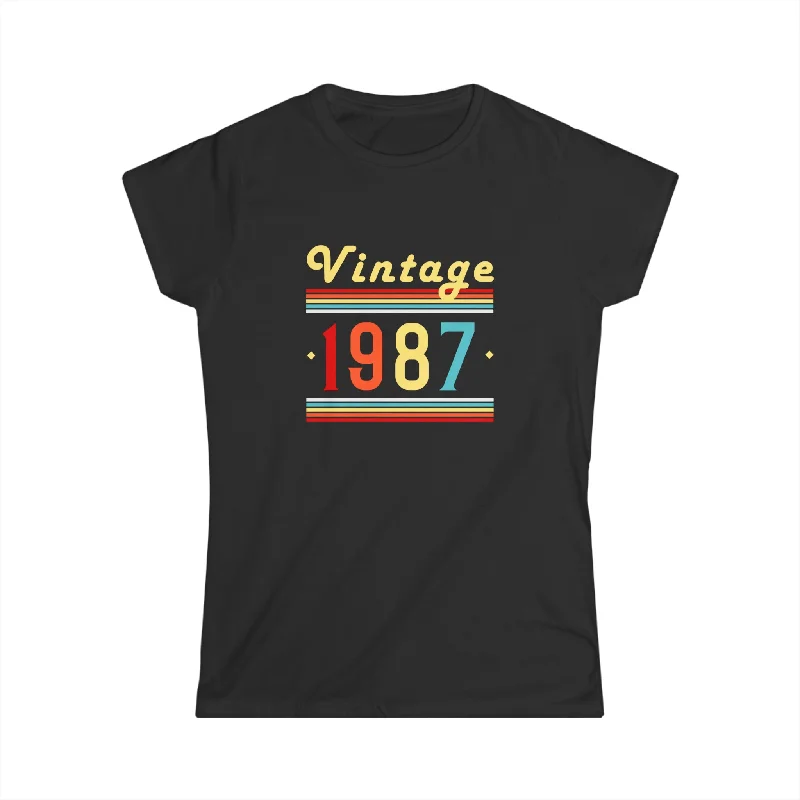 Vintage 1987 TShirt Women Limited Edition BDay 1987 Birthday Womens T Shirts Houndstooth Herringbone Solid