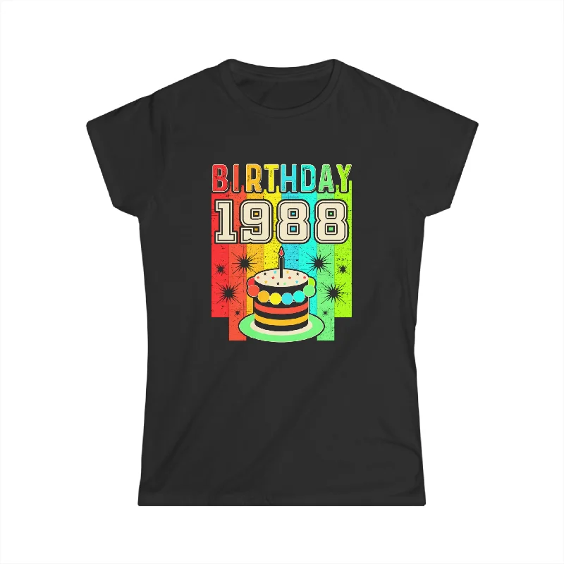 Vintage 1988 T Shirts for Women Retro Funny 1988 Birthday Womens T Shirts Basic T-Shirt Crew Neck Short Sleeve