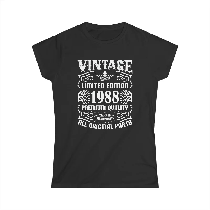 Vintage 1988 TShirt Women Limited Edition BDay 1988 Birthday Shirts for Women Plaid T-Shirt Polka Dot Checkered