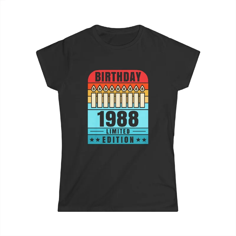 Vintage 1988 TShirt Women Limited Edition BDay 1988 Birthday Women Tops V-Neck T-Shirt Long Sleeve Cotton