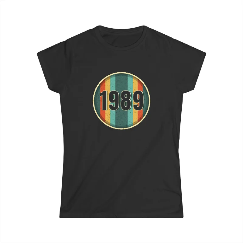 Vintage 1989 Birthday Shirts for Women Funny 1989 Birthday Womens T Shirt Striped Floral Plaid